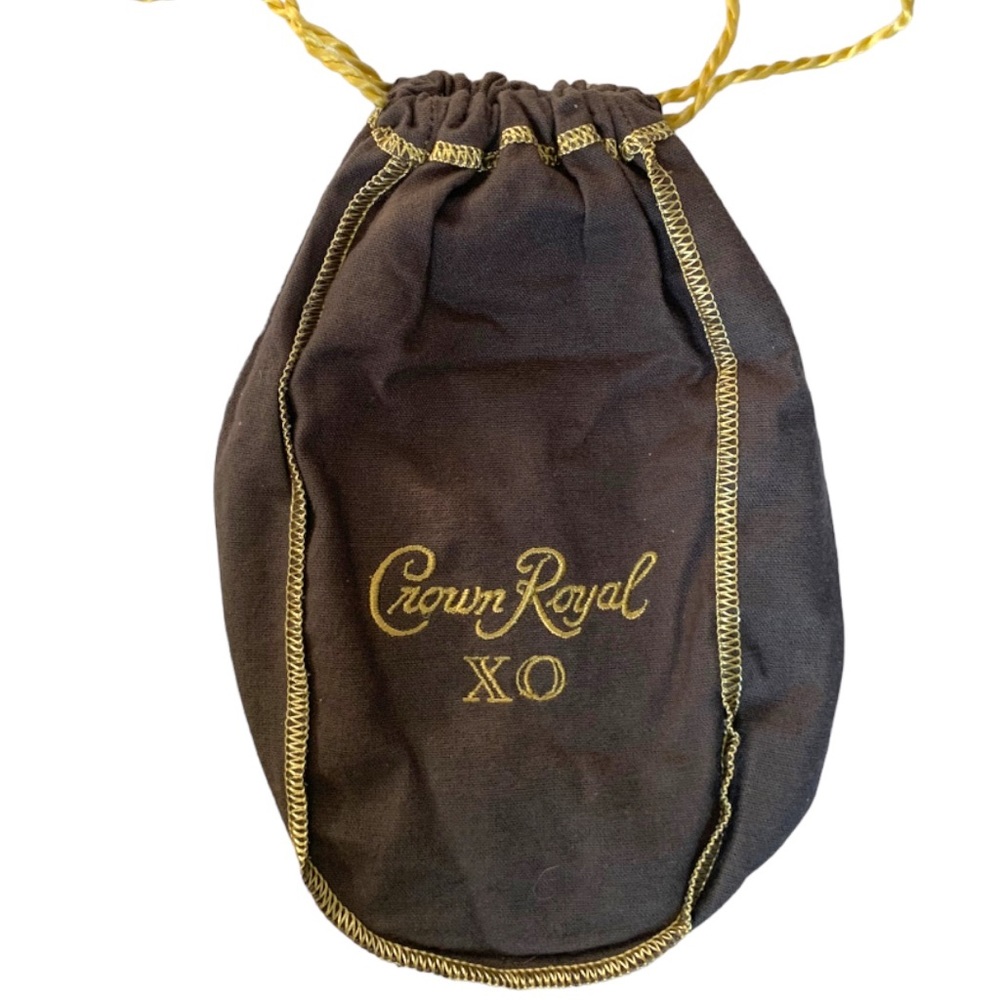 Crown Royal XO Gray Fabric Gold Contrast Stitch Drawstring Bag Collectible